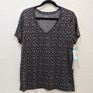 Zoe V-Neck Pima Cotton Knit Tee, leopard print NWT